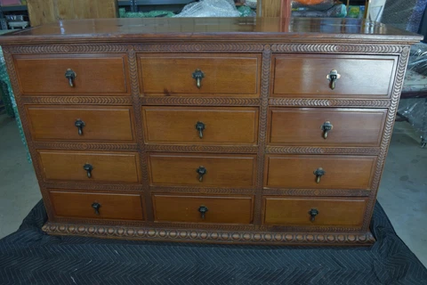 Vintage One of a Kind Personal Design Teak 12 Drawer Dresser Built & Hand Carved Cover