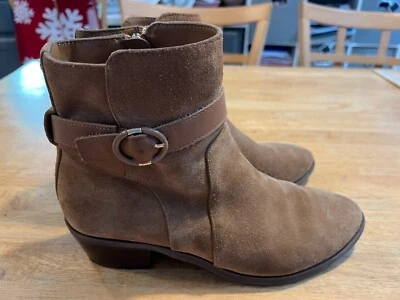 Taryn Rose Tan Suede Ankle Boots Block Heels Side Zip Women's sz 7B "Saralita" - Image 1 of 4