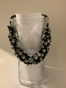 White House Black Market Statement Clear Rhinestones Metal Thick Necklace 19” - Picture 1 of 8