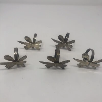 Juego de 5 servilleteros de plata con soporte para cubiertos cuchillo y tenedor cuchara Foto 1 de 3