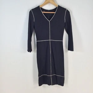 Escada womens dress size 32 aus 6 pencil black 3/4 sleeve stretch Vneck 081805 - Picture 1 of 12