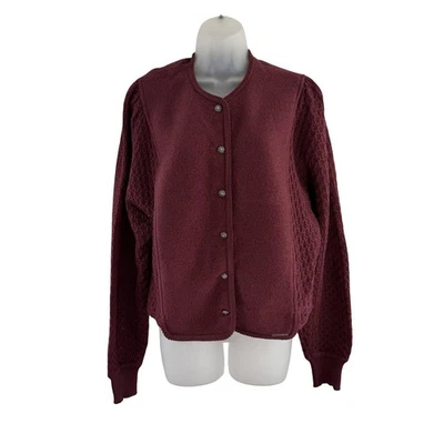 Geiger Sweater Womens 42 Burgundy 100% Wool Button Front Cardigan Made Austria - Image 1 of 4