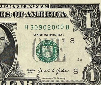 March 9th 2000 Birthday Note Fancy Serial Number One Dollar Bill 30902000 - Image 1 of 3