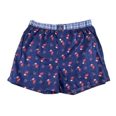 IZOD Boxers Mens Medium Blue Santa Golfing Button Stretch Cotton Comfort NWOT - Image 1 of 4
