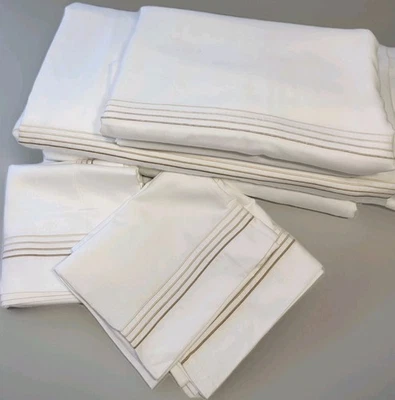  FRETTE HOTEL CRUISE KING 6pc DUVET COVER SHEET SET SHAMS EMBROIDERY  ITALY  - Image 1 of 4