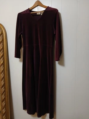 LL Bean Burgundy Maxi Dress Velour Cottagecore Holiday Women's Petite Small - Image 1 of 4