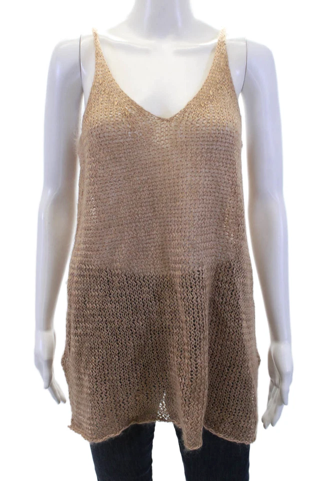 Camiseta sin mangas Donna Karan para mujer de punto abierto con cuello en V beige talla S Foto 1 de 4