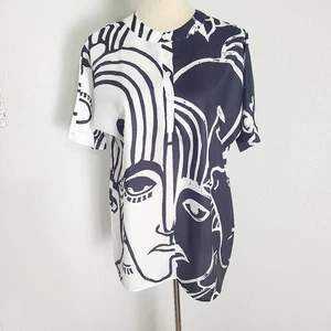 Noracora schwarz & weiß abstraktes Druck Gesichter Top, Kurzarm, Größe Small, Neu mit Etikett - Bild 1 von 10