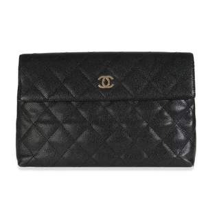 Borsa pochette grande Chanel vintage nera trapuntata caviale - Foto 1 di 8