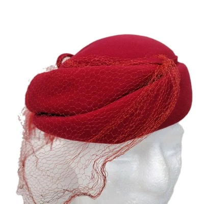 Henry Pollak glenover Vtg  Antique Womens Red Wool And Ostrich Feather Hat - Image 1 of 4