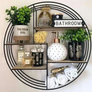 4 Multiple Compartment Wall Mounted Round Woden Living Room Bathroom Shelf Unit - Picture 1 of 7