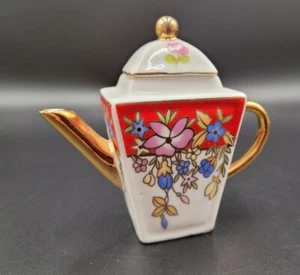Mini Teapot Ceramic Porcelain Floral Transfer Gold Trim 3.5" - Picture 1 of 12