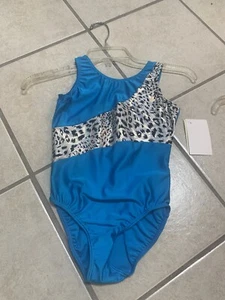Girls Size 10 Blue & Animal Print Gymnastics Or Dance Leotard Bodysuit NWT - Picture 1 of 2