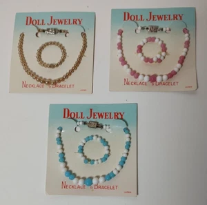 Set of 3 Vintage 1950s Doll Necklace & Bracelet Sets Doll Jewelry Japan Unused - Picture 1 of 5
