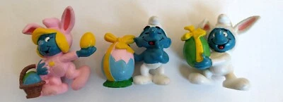 Schleich Vintage Pitufo PVC Figura RARO Conejo de Pascua Huevo Pitufos Pitufo Conjunto Foto 1 de 4