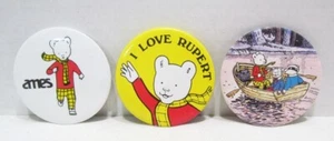 LOT OF 3 RUPERT BEAR PINBACK BUTTONS I LOVE RUPERT AMES UK CARTOON STAR - Picture 1 of 2