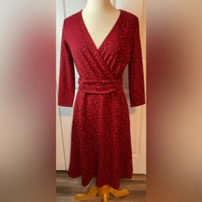 女式 Lands End 红色黑色印花连衣裙 XS 2 4 码 — 第 1/4 张图片