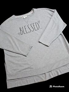 Rae Dunn Women's Blessed High Low Sweatshirt Size 1X Gray Plus Size