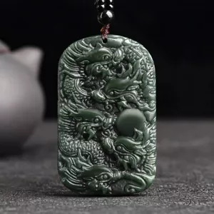 Collar colgante de dragón tallado de jade hetiano natural certificado para hombre amuleto - Imagen 1 de 8