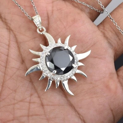 Lindo pingente de sol de diamante preto 6,50 quilates em prata 925, ótimo brilho e brilho! - Imagem 1 de 4