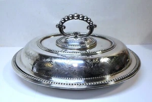 Antique BEADED OVAL ENTREE DISH John Round Sheffield Plate for Hanhart Allahabad - Picture 1 of 9