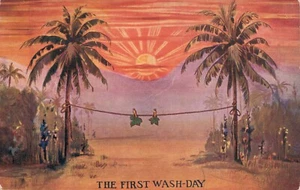 The First Wash Day Comic Vintage Postcard B60 - Picture 1 of 2