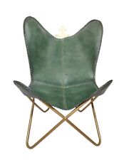 Véritable Cuir Vert Papillon Chaise Handmade Ouvrable Chaise Bureau PL2-36