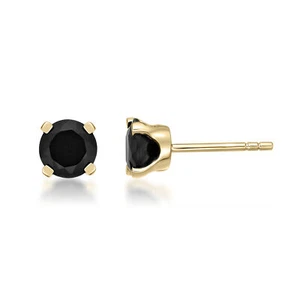 14K Yellow Gold Stud Earrings with 6mm Round Black Onyx - Picture 1 of 2
