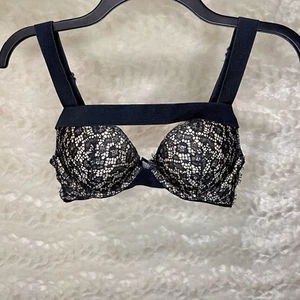Victoria’s Secret 34B Black Beige Eyelet Lace Very Sexy Strappy Push-Up Bra - Picture 1 of 7