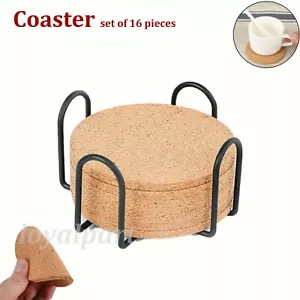 Set of 16 Cork Coasters Absorbent with Holder Drink Coffee Tea Cup Pad Mat Decor - Picture 1 of 10