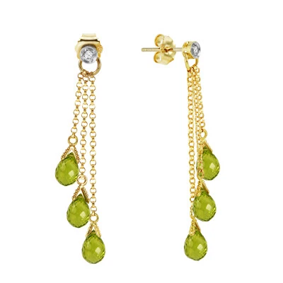 14K. GOLD CHANDELIERS EARRING WITH DIAMONDS & PERIDOTS (Yellow Gold) - Image 1 of 4