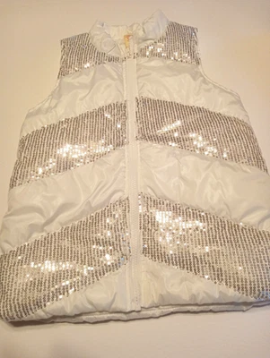 Faded Glory Girls White w/ Silver Sequins Zipper Puffer Jacket Vest Sz. Lg 10-12 - Image 1 of 4