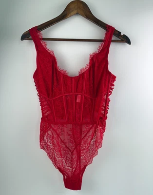 Victoria's Secret One Piece Boned Strappy Teddy Lace Bodysuit  Red  XL  NWT - Image 1 of 4