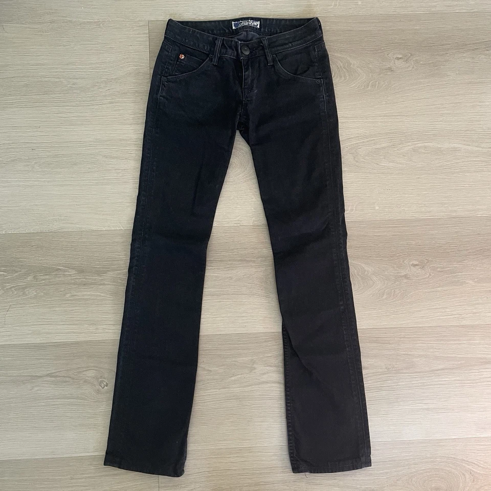 Jeans Hudson Mujer Talla 24 Negro Lavado Tiro Bajo Solapa Bolsillo Denim Y2K Años 2000 Foto 1 de 4