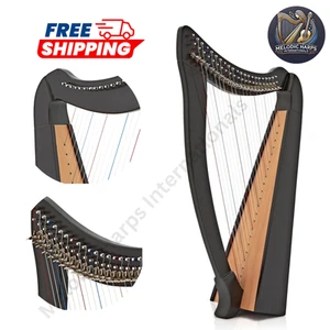 22 String Black Lever Harp | Irish Folk Harp with Tuning Key Nylon Strings & Bag - Picture 1 of 8