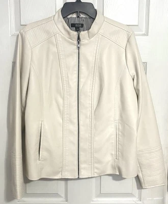 A.n.a. Chaqueta de moto de cuero sintético para mujer L marfil cremallera bolsillos delanteros motociclista informal Foto 1 de 4