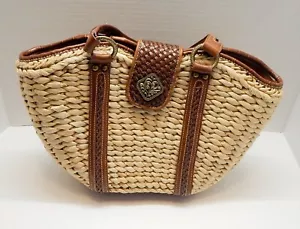 Coldwater Creek natürlich gewebtes Rattanstroh doppelter Schultergurt Tasche Geldbörse - Bild 1 von 14