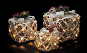Set of 3 Christmas Gift Packs Gold Silver 65 LED Lights Batteries Included - Picture 1 of 1
