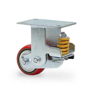 Spring Loaded Shock Absorbing 4" Caster Wheels, Industrial Grade PU Material - Picture 1 of 16