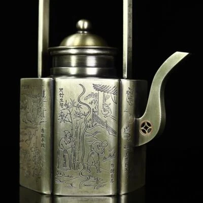 Chinese collect white brass teapost HandMade coloured drawing pot - Image 1 of 4