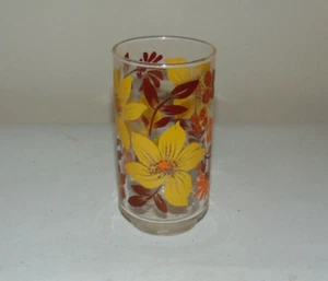 Vaso de vidrio Libbey 5 pulgadas floral amarillo naranja marrón vintage - Imagen 1 de 5