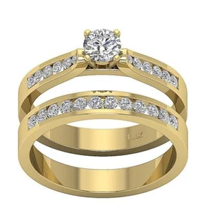 Genuine Diamond SI H 1.05 Ct Bridal Engagement Ring Set 14K Yellow Gold RS 8-10 - Picture 1 of 7