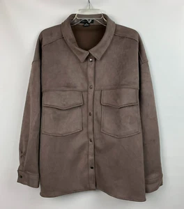 Sanctuary Jacket Taupe Faux Suede Collared Snaps Flap Pockets Size 3X - Picture 1 of 9