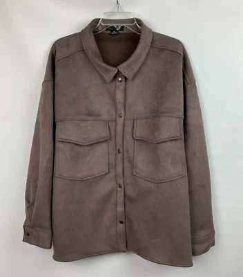 Sanctuary Jacket Taupe Faux Suede Collared Snaps Flap Pockets Size 3X - Image 1 of 4