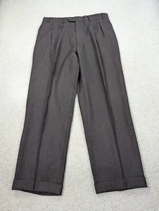 Wool Flannel Pants Mens 34x29 Brown Corneliani Pleated Straight Leg Italy Made - Picture 1 of 13