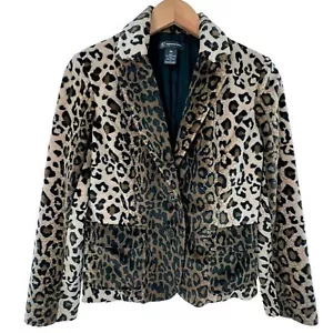 INC Plush Brown & Black Leopard Print Blazer Size 6 Petite Jacket - Picture 1 of 3
