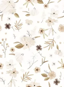 Boho Warm White Peel and Stick Wallpaper Brown Autumn Floral and Leaf Wallpaper - Picture 1 of 8