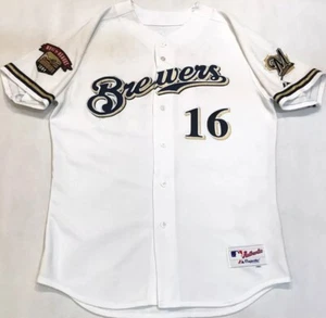 Majestic Authentic Milwaukee Brewers #16 W/ Rare Heroes Patch Jersey Sz 48 - Picture 1 of 4
