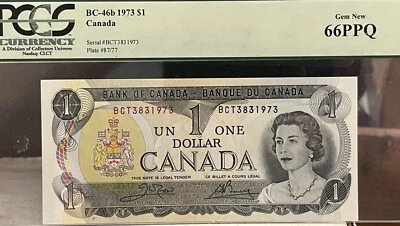Fancy Number 1973 Canada $1 Dollar Banknote PCGS Gem 66 PPQ Birth Year 1973 - Image 1 of 2