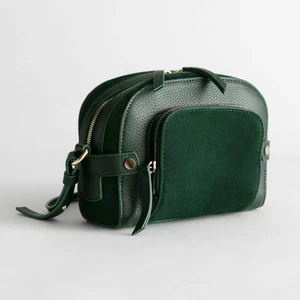 & Other Stories Dark Green Suede Small Crossbody Bag Leather Gold Forest - Picture 1 of 10